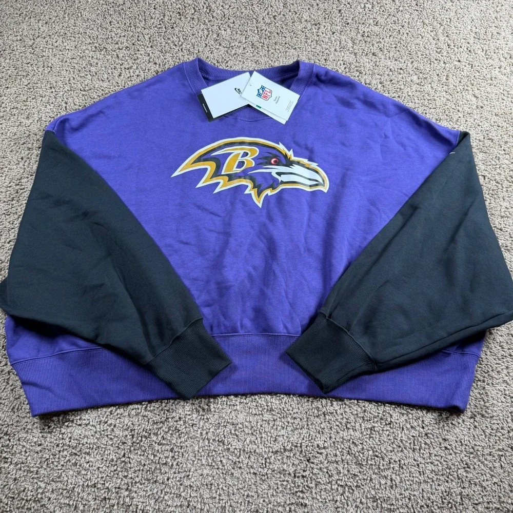 Nike Baltimore Ravens Women XL Colorblock Cropped oversized Sweatshirt sporty